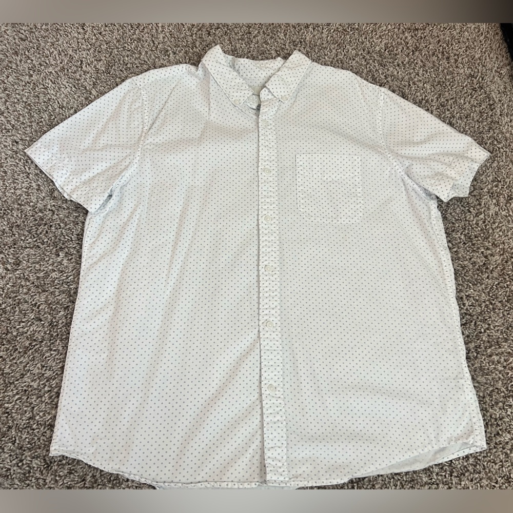 White W/ blue dots button down